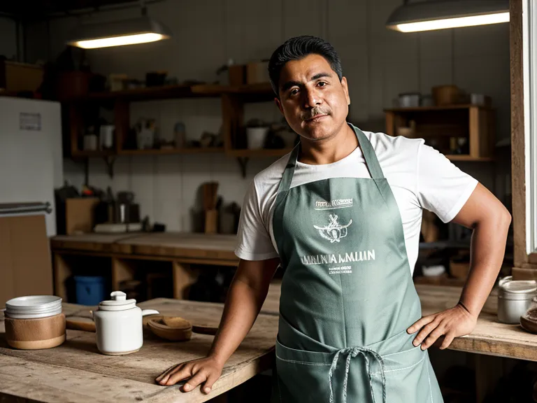 Camisetas terminadas y una taza de café en el banco de trabajo de Mateo