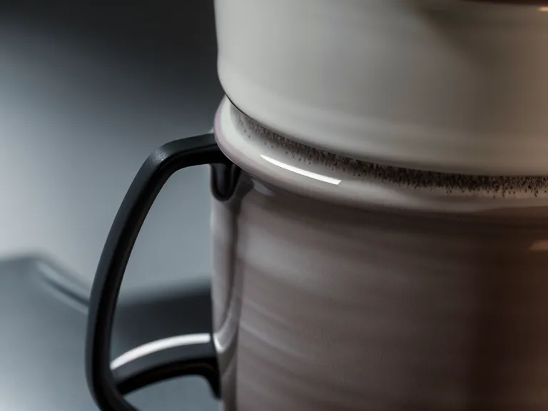Detalle de mancha amarilla en el borde de una taza por polímero mal aplicado